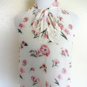 F21 Chiffon Floral Ribbon Bow Tie Tank Top NWOT